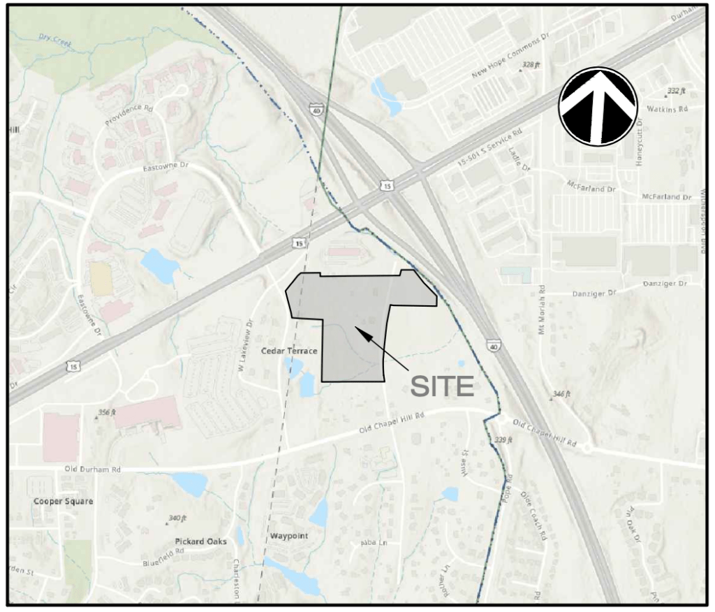 Location of proposed Gateway project in Chapel Hill, between East Lakeview Drive and North White Oak Drive.